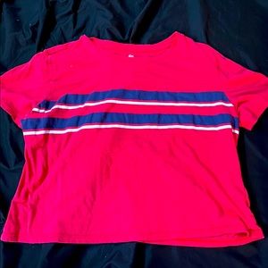 Pink, Blue, and White Striped Crop Tee